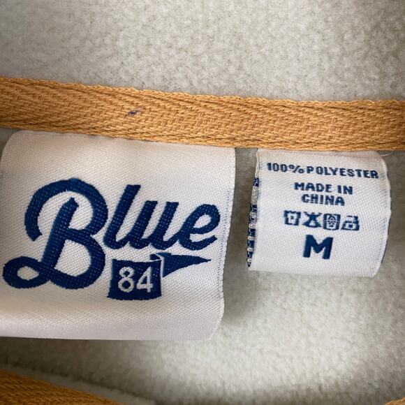 Blue 84 1/4 Zip Fleece Sweatshirt Men M Cream Green Trim Mock Neck Zip Pockets - Picture 5 of 9